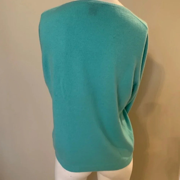 Holt Renfrew Classic Lg Sleeve V Neck 100% Cashmere Sweater Turquoise Blue Sz M - Picture 3 of 4